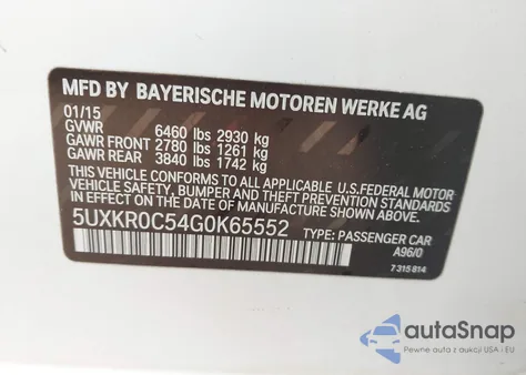 2016 BMW X5 xDrive35I from USA, damaged, VIN 5UXKR0C54G0K65552